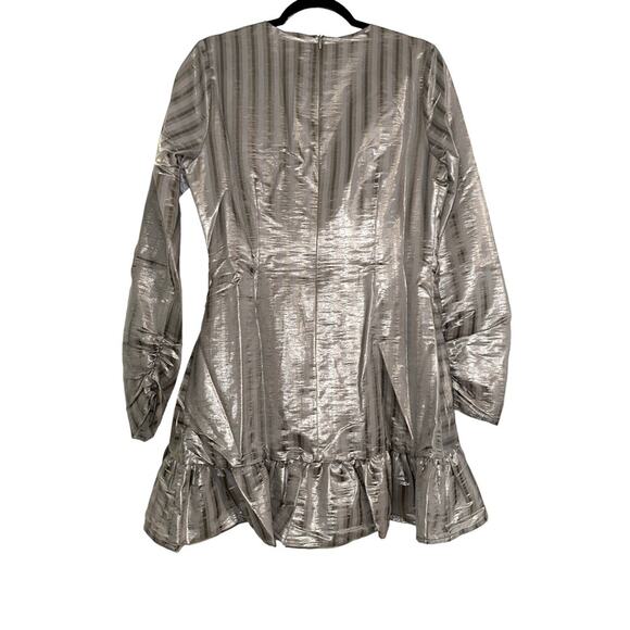 NWT Atoir Walk Me Home Long Sleeve Metallic Silver Mini Dress US 8 - Picture 4 of 9
